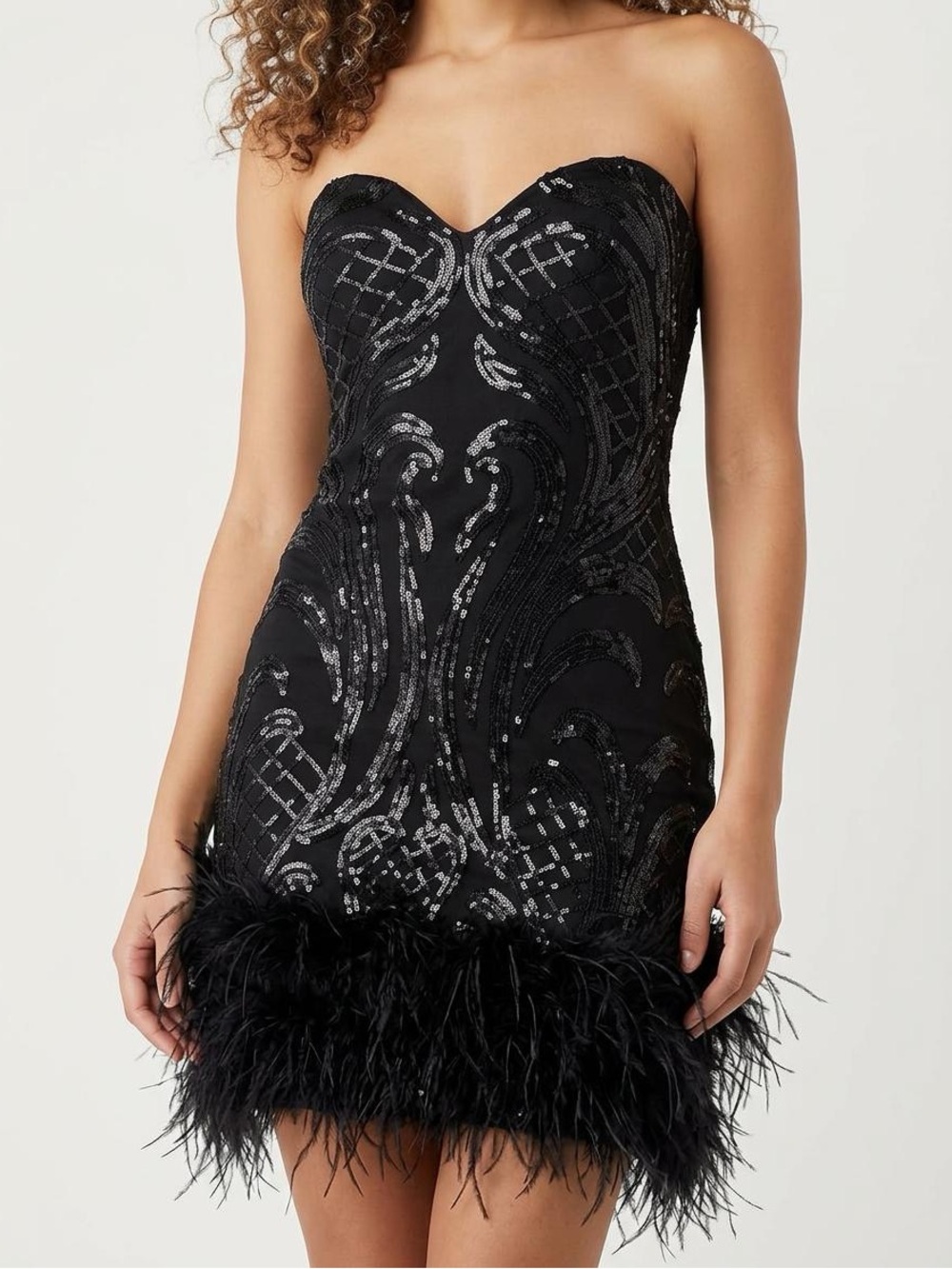 Jovani 23060 mini sequin & feather black dress sz 2 nwt $627
